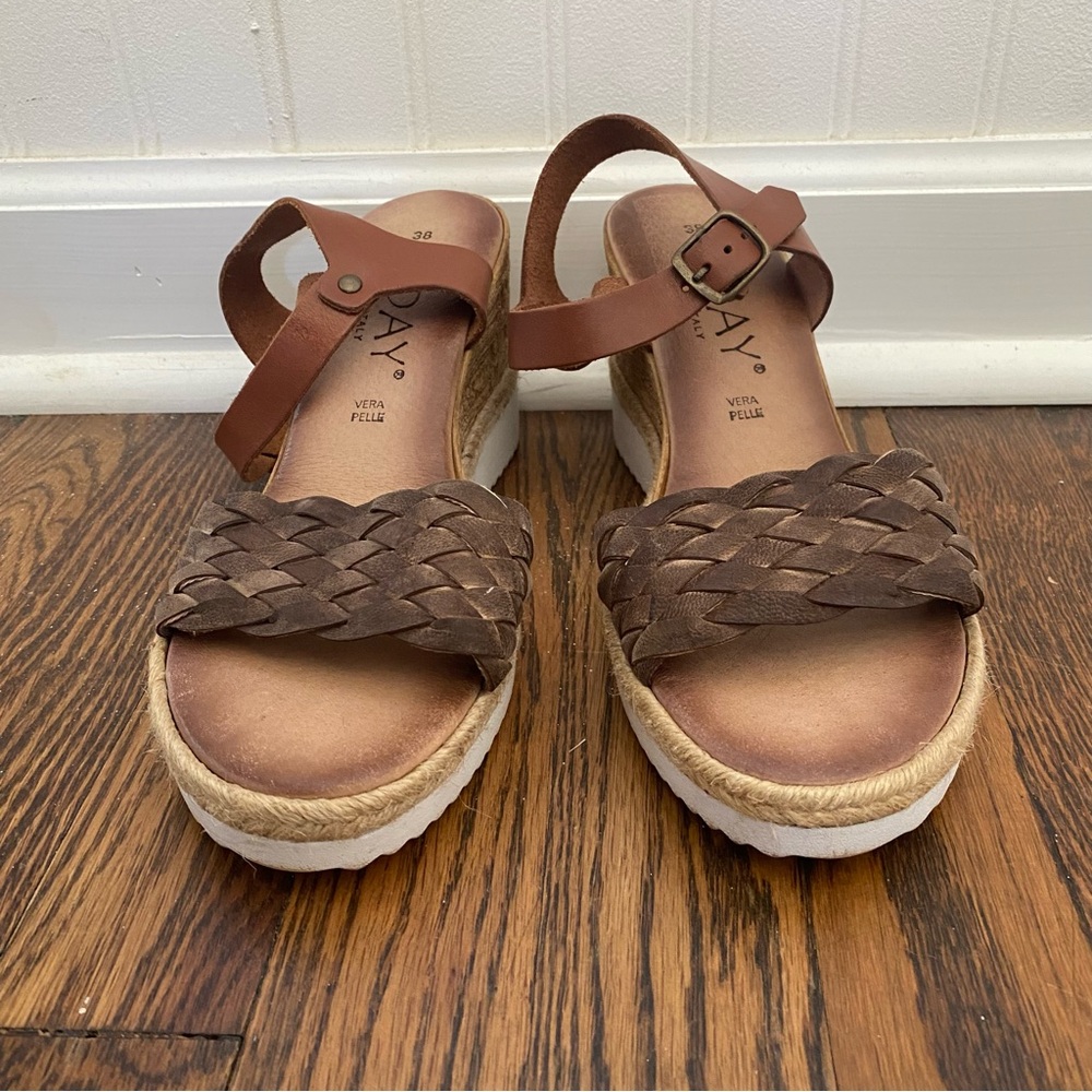 Jeiday Fine Italian Leather Women's Tan Woven Sandals